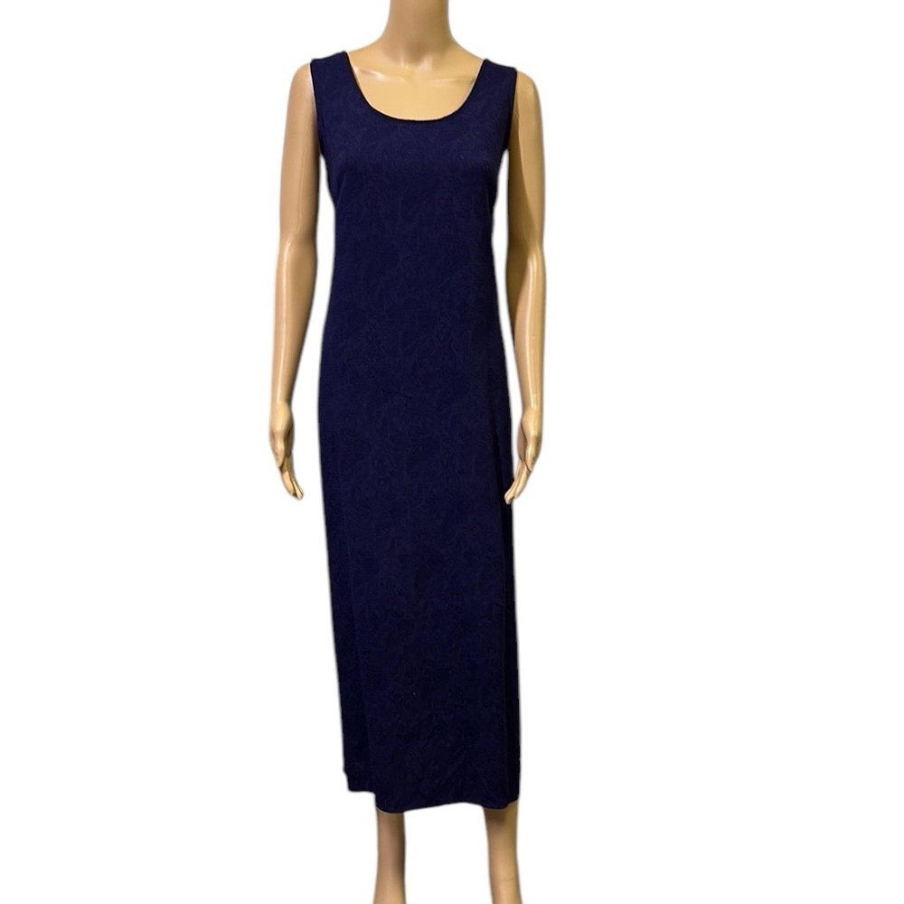 Dressbarn Blue Violet Textured Sleeveless Sheath Rayon Midi Maxi Dress Womens 14